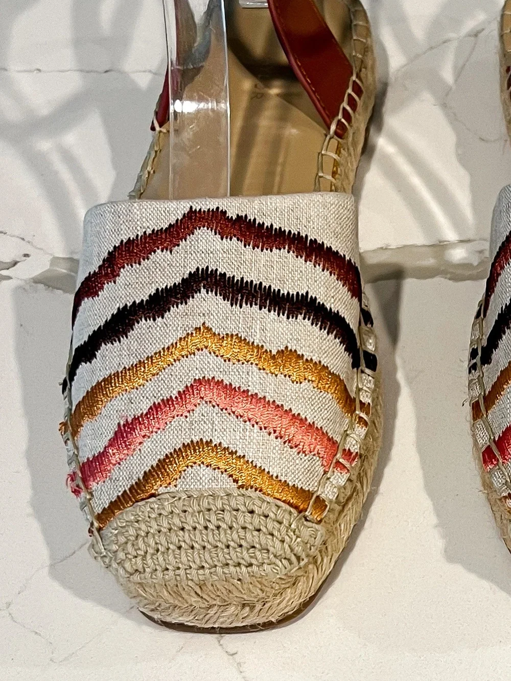 Ann Taylor Isabella Embroidered Linen Espadrille Sandals Multi Zebra Stripe Sz 6